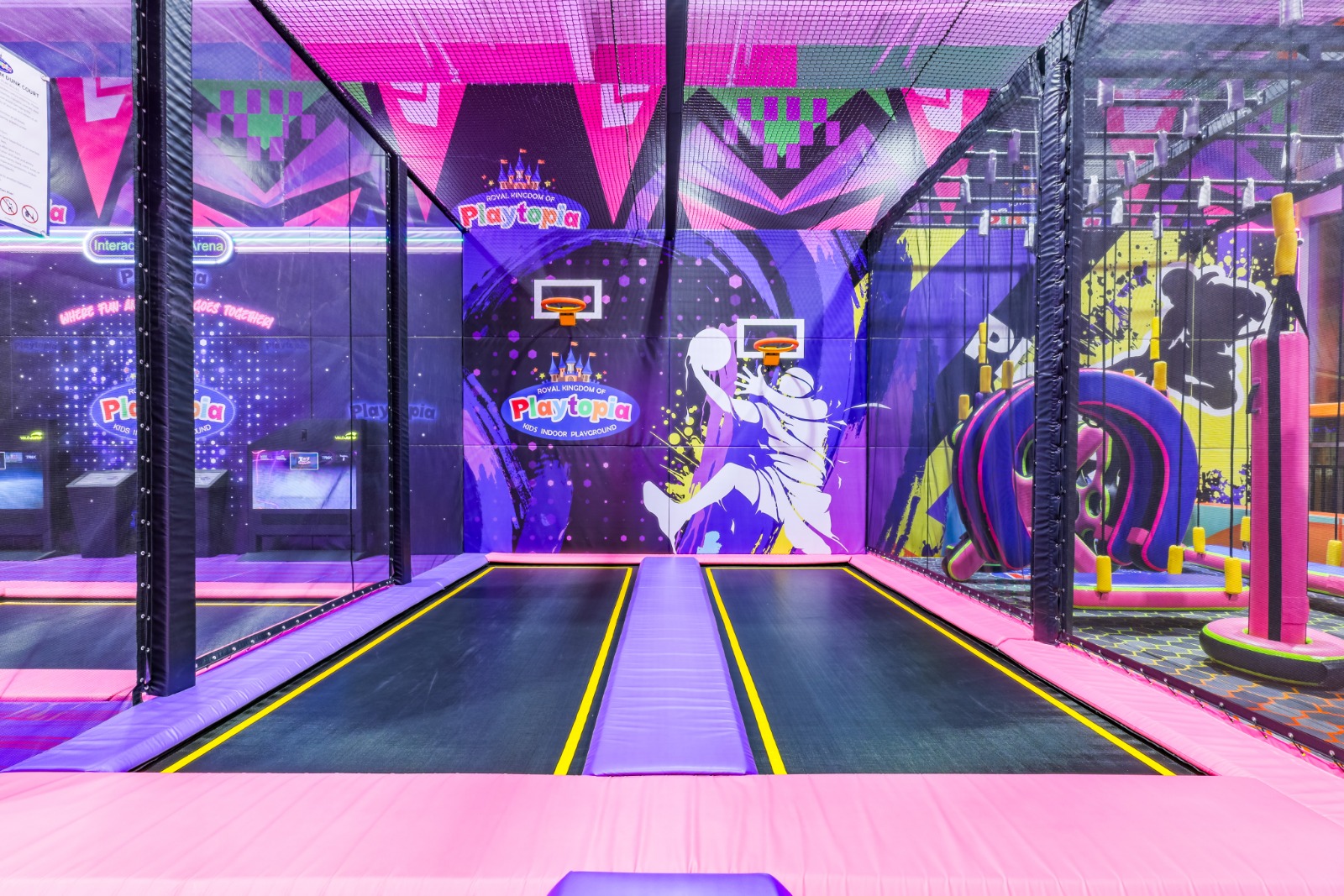 Full View of Indoor Trampoline Basketball Arena
