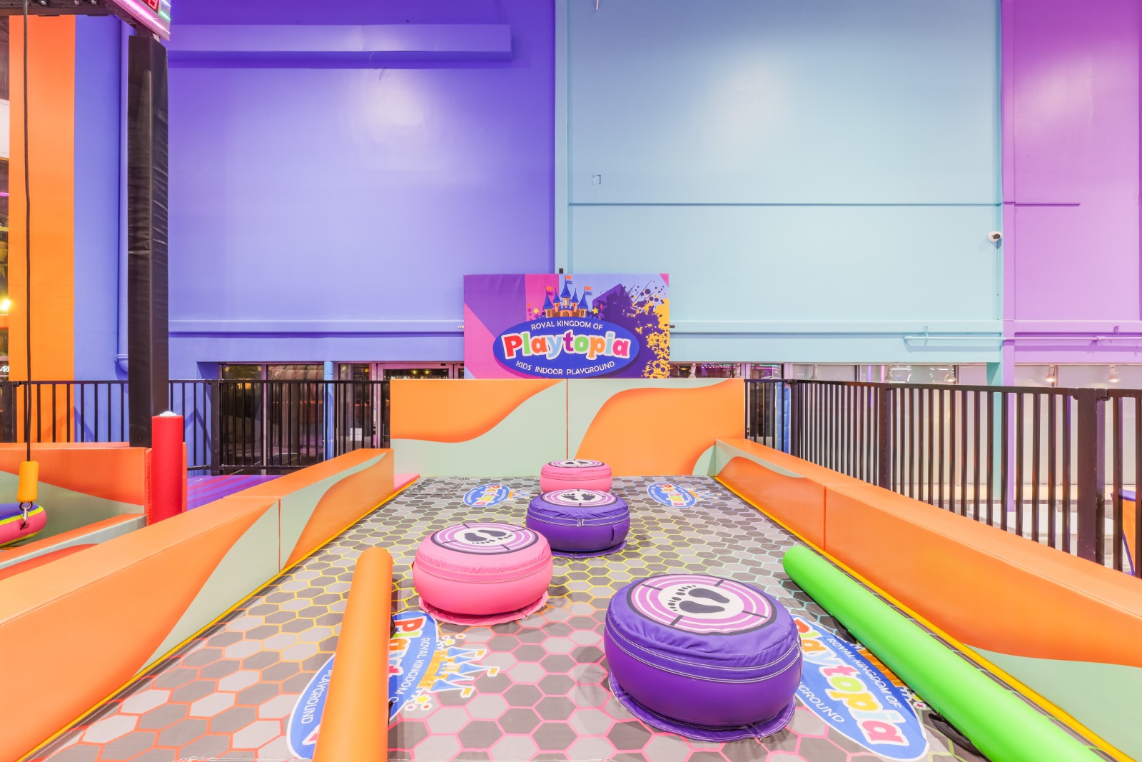 Close-up of the padded Battle Beam area and play graphics.