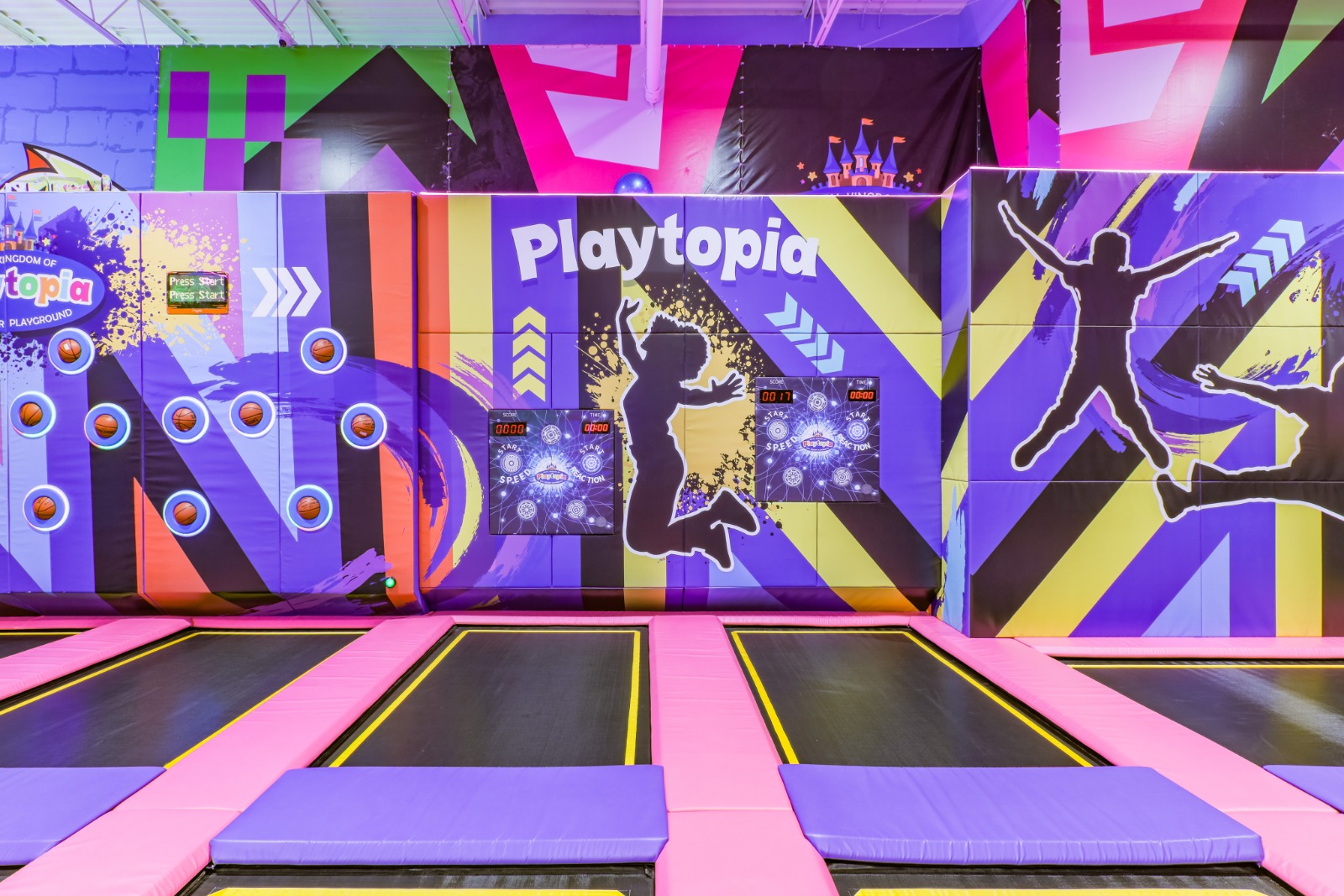 Playtopia branded trampoline zone for kids and teens.