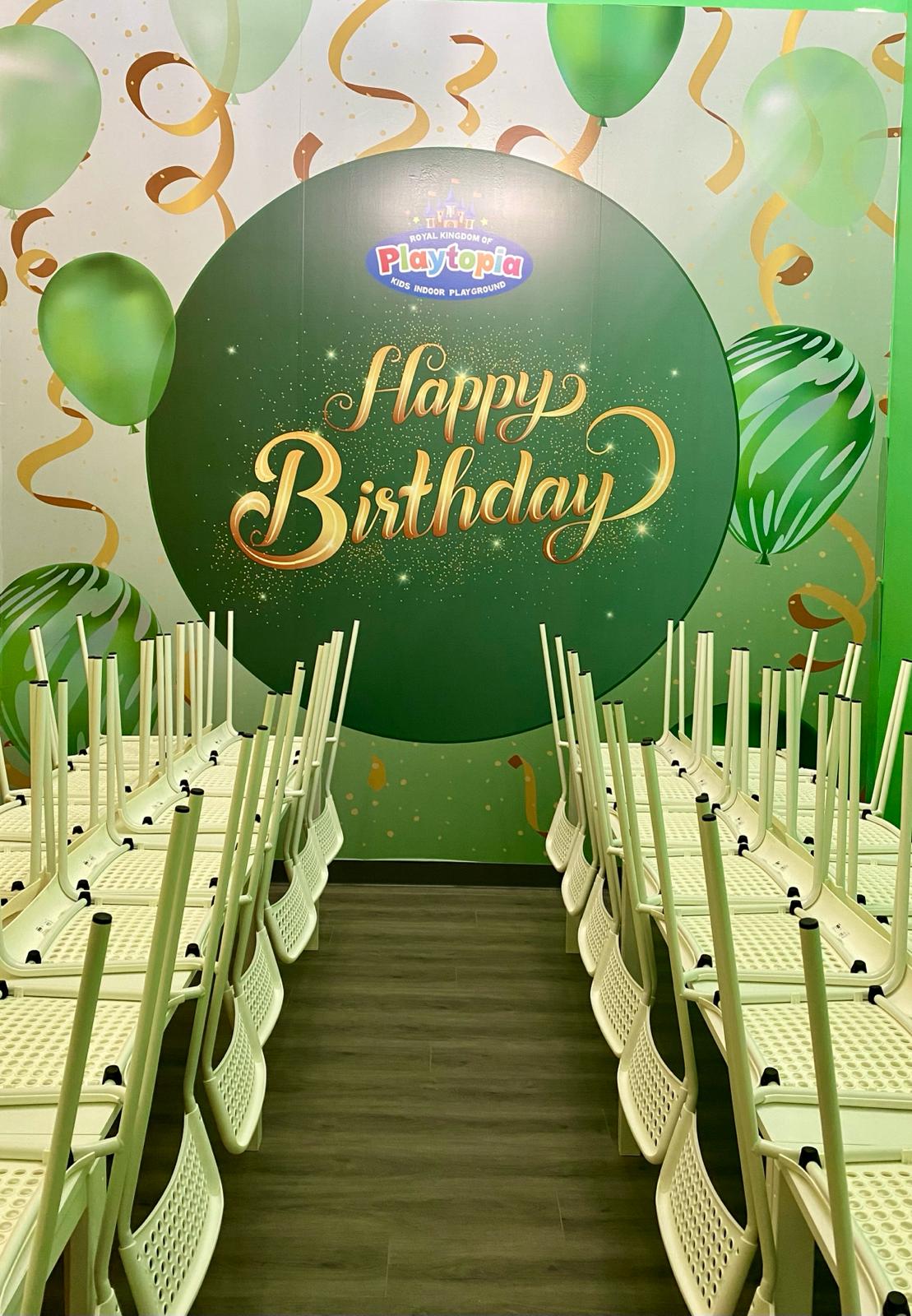 Secret Garden themed birthday room in green.