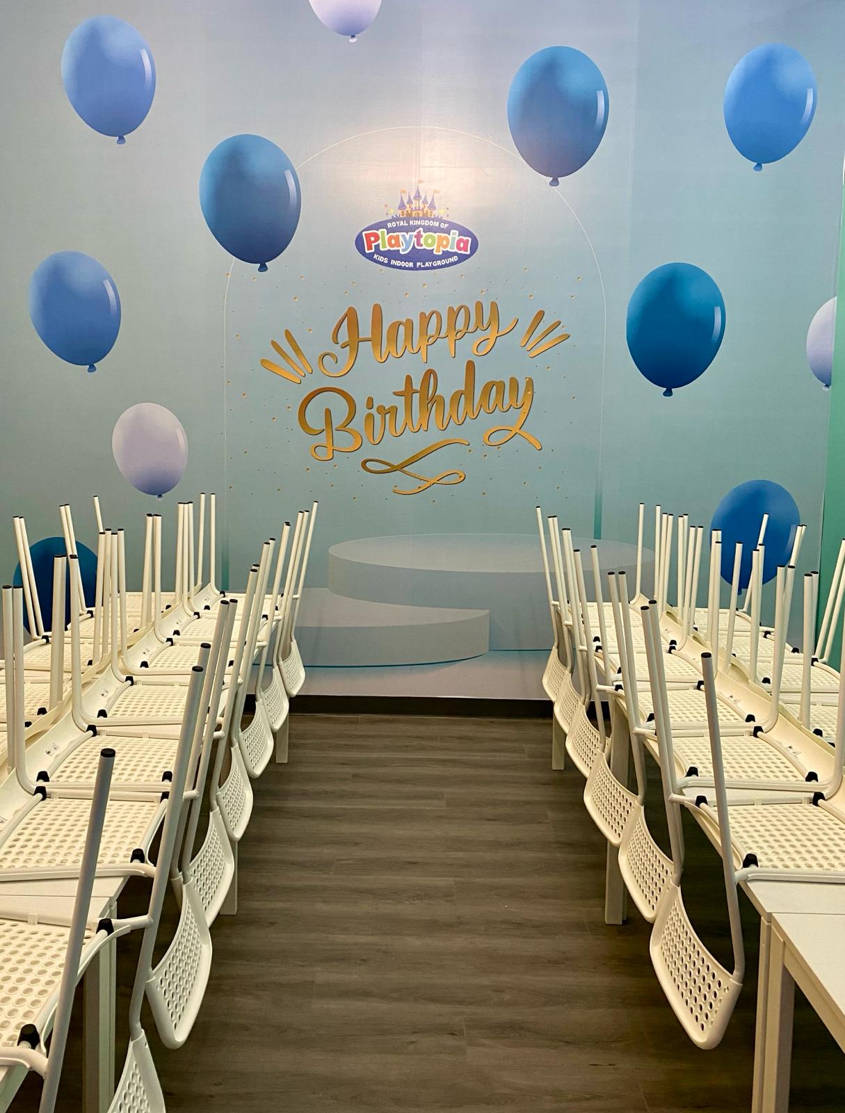 Regal Room for kids' themed birthday parties in blue.