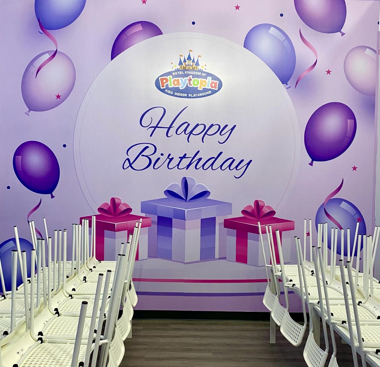 Pavilion party room with large windows for kids' birthdays.