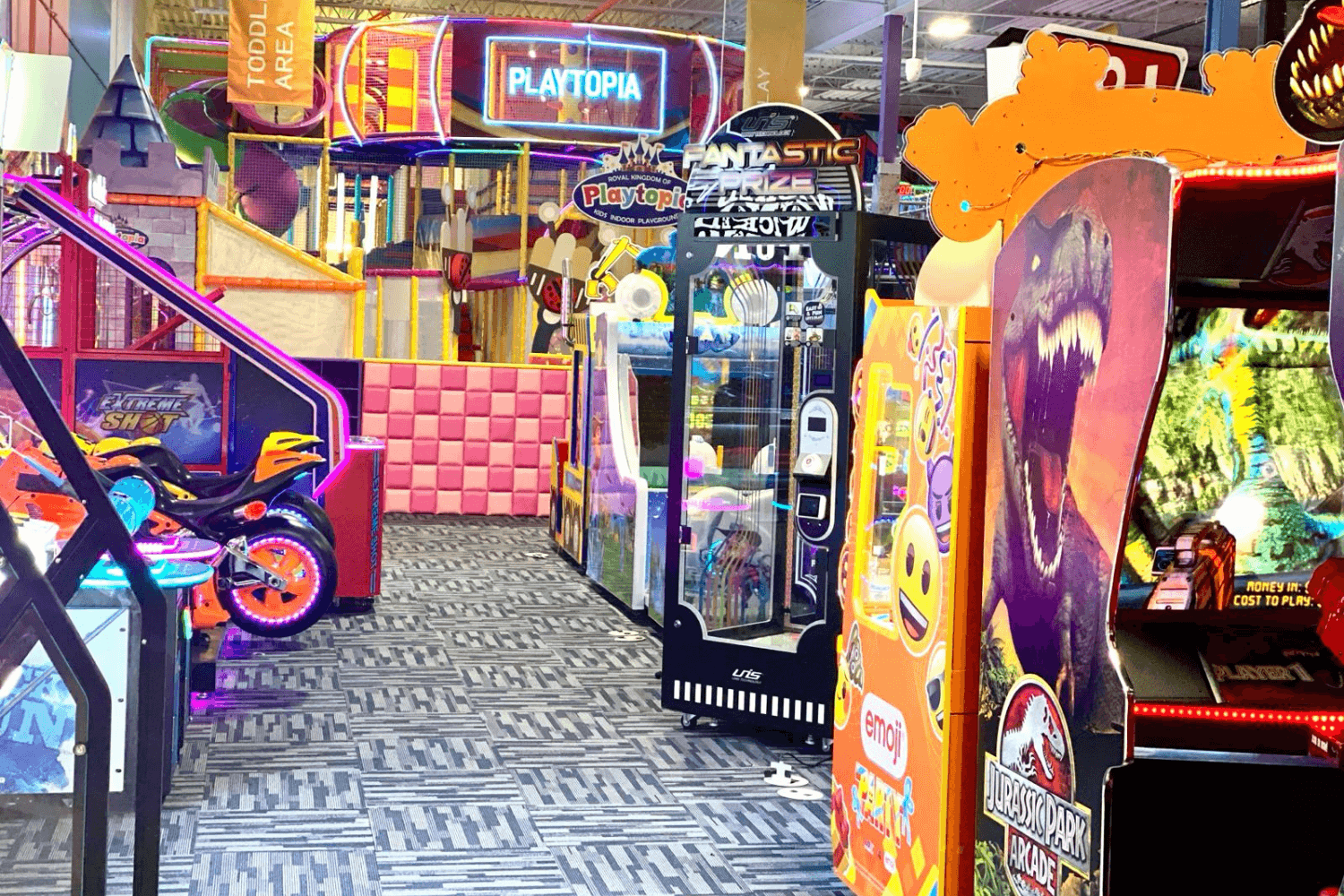 Indoor arcade featuring classic and modern prize games.